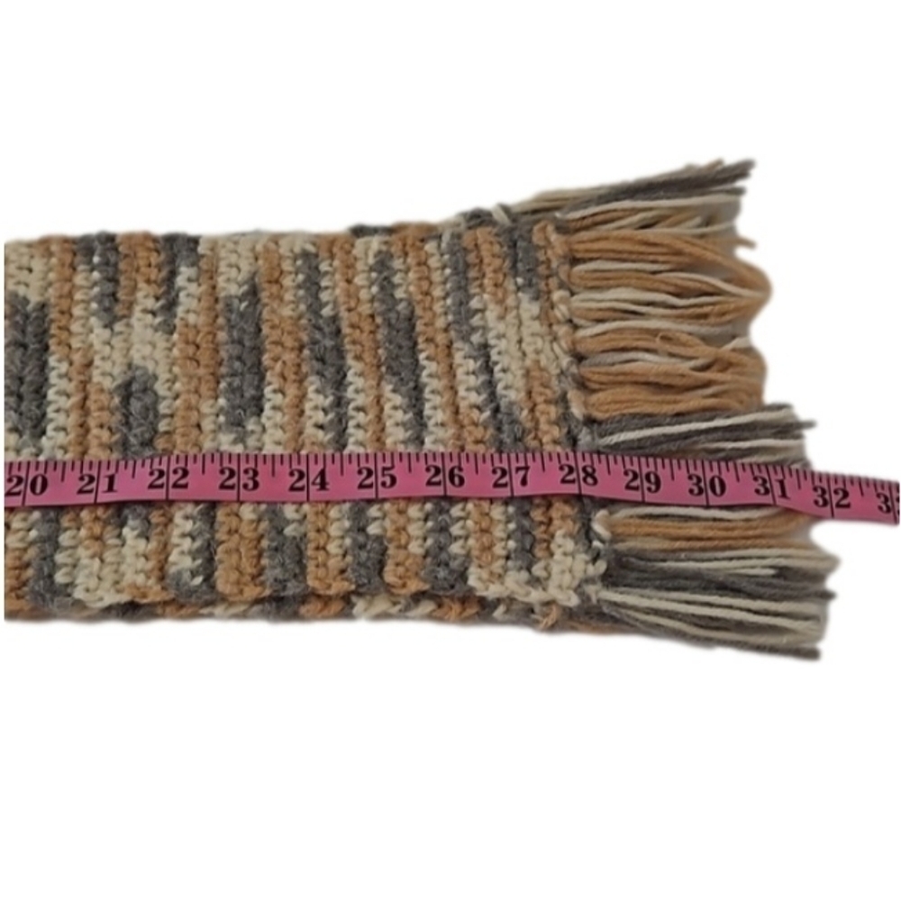 Handmade Crochet Scarf Gray Cream  Brown Upcycled Eco-Friendly Hand Knit Artisan - Picture 12 of 17